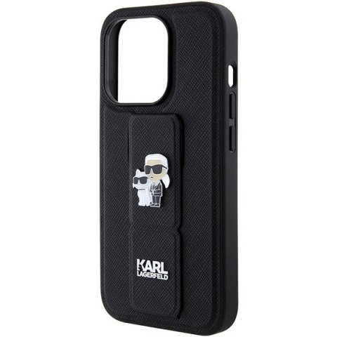 Karl Lagerfeld nakładka do iPhone 15 Pro 6,1" KLHCP15LGSAKCPK czarna HC GRIPSTAND SAFFIANO KC PINS