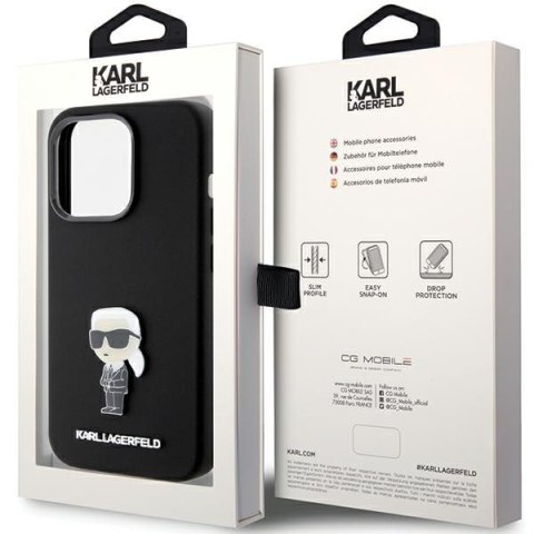 Karl Lagerfeld nakładka do iPhone 15 Pro 6,1" KLHCP15LSMHKNPK czarna HC SILICONE IKONIK METAL PIN Karl Lagerfeld nakładka do iPhone 15 Pro 6,1" KLHCP15LSMHKNPK czarna HC SILICONE IKONIK METAL PIN