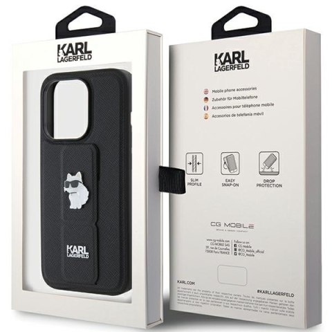 Karl Lagerfeld nakładka do iPhone 15 Pro Max 6,7" KLHCP15XGSACHPK czarna GRIPSTAND SAFFIANO CHOUPETTE PINS Karl Lagerfeld nakładka do iPhone 15 Pro Max 6,7" KLHCP15XGSACHPK czarna GRIPSTAND SAFFIANO CHOUPETTE PINS