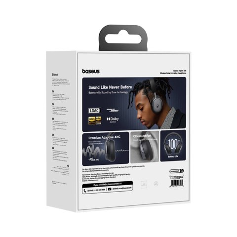 Słuchawki bezprzewodowe Baseus Inspire XH1 Sound by Bose ANC Dolby Audio kolor Czarna Dziura