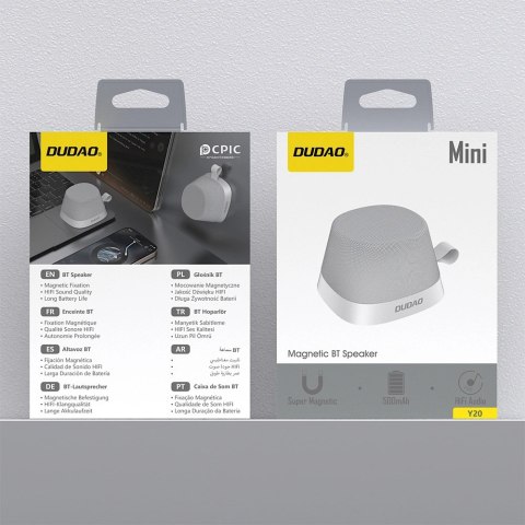 Głośnik bezprzewodowy Dudao Y20 z mocowaniem magnetycznym Bluetooth 5.3 - srebrny