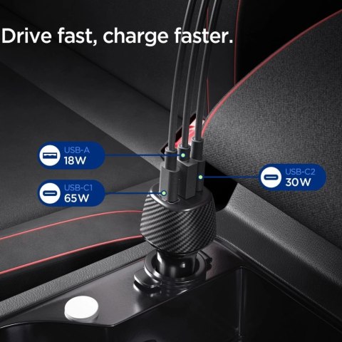 Ładowarka samochodowa Spigen Essential EV1133 3-porty - czarna