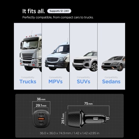 Ładowarka samochodowa Spigen Essential EV1133 3-porty - czarna