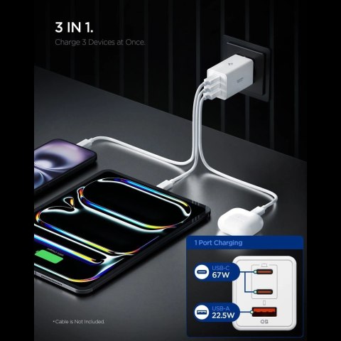 Ładowarka sieciowa Spigen Essential EE673EU 3-porty 67W - biała