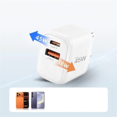 Ładowarka sieciowa Tech-Protect NCA45W-GAN 2-Port 45W - biała