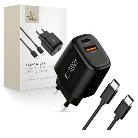 Ładowarka sieciowa Tech-Protect NCA45W-GAN 2-Porty 45W z kablem USB-C - czarna