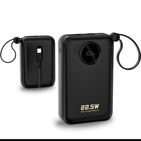 Dudao K14+ 22,5W 20000 mAh Powerbank with Built-in type-C & lightning cable black