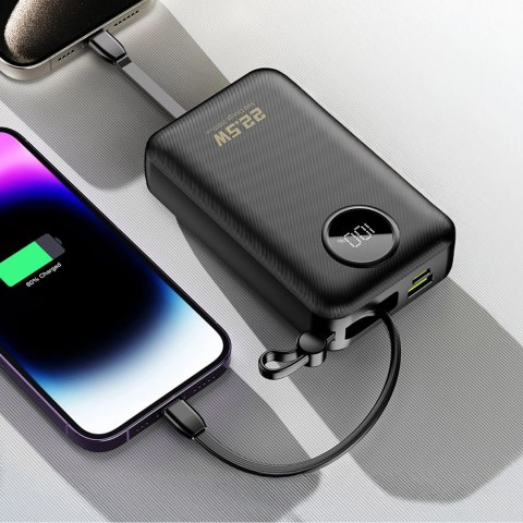 Dudao K14+ 22,5W 20000 mAh Powerbank with Built-in type-C & lightning cable black