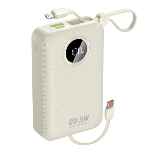 Dudao K14+ 22,5W 20000 mAh Powerbank with Built-in type-C & lightning cable white