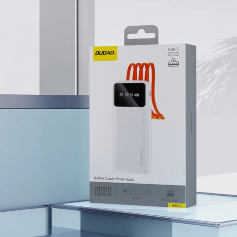 Dudao K6Pro uniwersalny powerbank 10000mAh z kablem USB USB Typ C Lightning - biały (K6Pro-white)