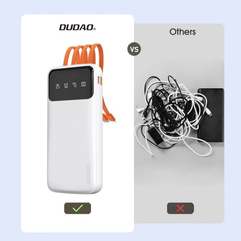 Dudao K6Pro uniwersalny powerbank 10000mAh z kablem USB USB Typ C Lightning - biały (K6Pro-white)