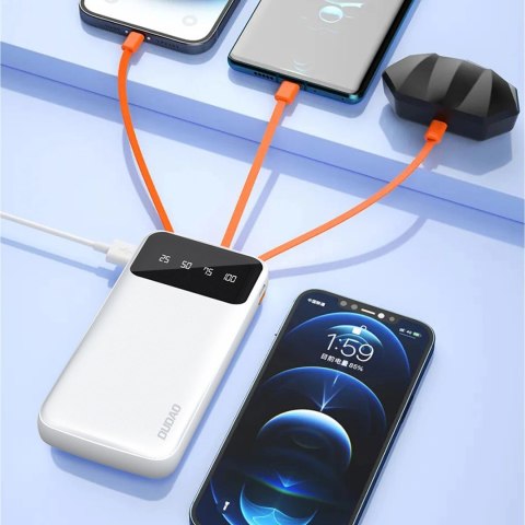 Dudao K6Pro uniwersalny powerbank 10000mAh z kablem USB USB Typ C Lightning - biały (K6Pro-white)