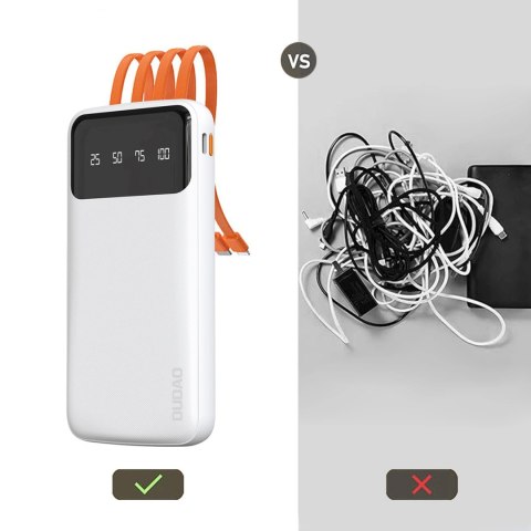 Dudao K6Pro uniwersalny powerbank 10000mAh z kablem USB USB Typ C Lightning - biały (K6Pro-white)