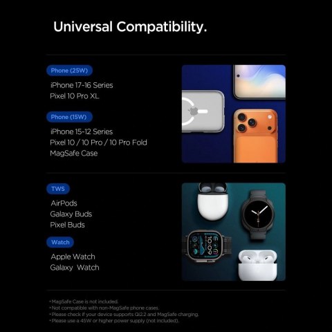 Ładowarka bezprzewodowa magnetyczna Spigen Essential Qi2.2 25W 3in1 MagSafe - czarna