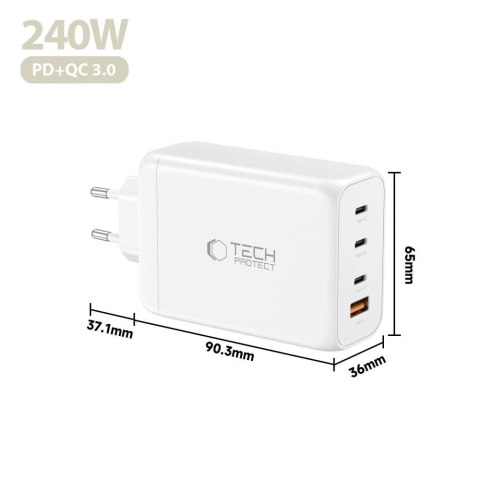 Ładowarka sieciowa Tech-Protect NC240W-GaN 4-Porty 240W - biała