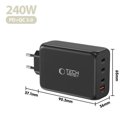 Ładowarka sieciowa Tech-Protect NC240W-GaN 4-Porty 240W - czarna