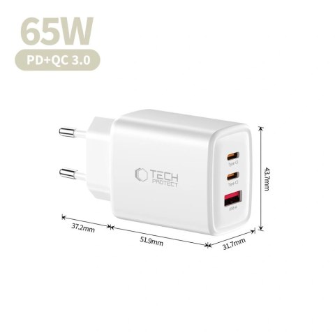 Ładowarka sieciowa Tech-Protect NCA65W-GAN 3-Porty 65W - biała