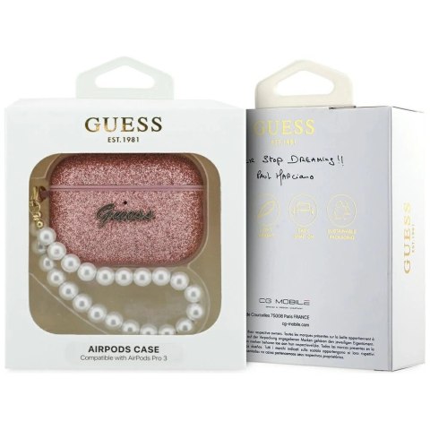 Etui Guess Glitter Pearl Strap na AirPods Pro 3 - różowe