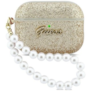 Etui Guess Glitter Pearl Strap na AirPods Pro 3 - złote
