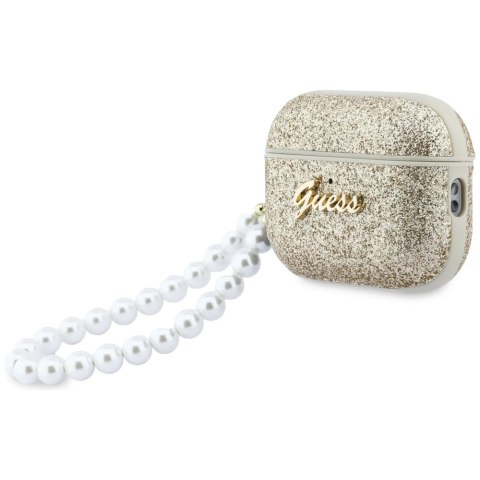 Etui Guess Glitter Pearl Strap na AirPods Pro 3 - złote