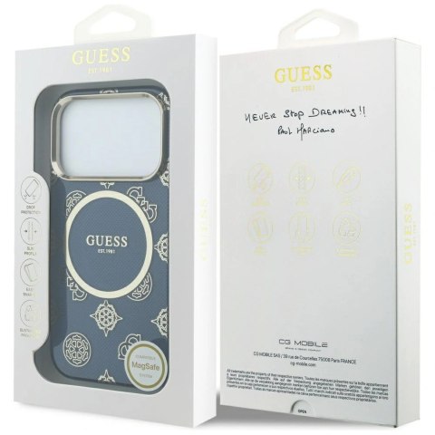 Etui Guess IML Peony Dot MagSafe na iPhone 17 Pro - niebieskie