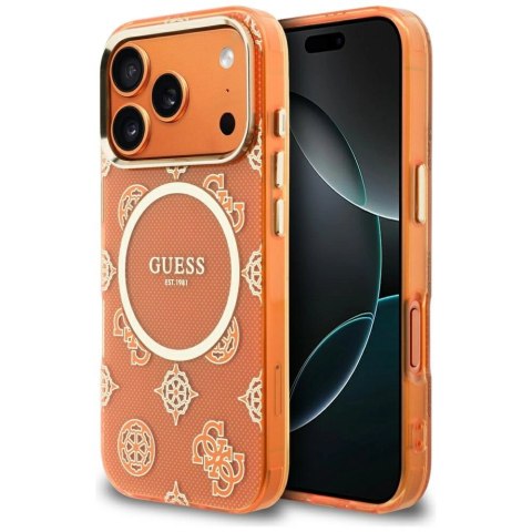 Etui Guess IML Peony Dot MagSafe na iPhone 17 Pro - pomarańczowe