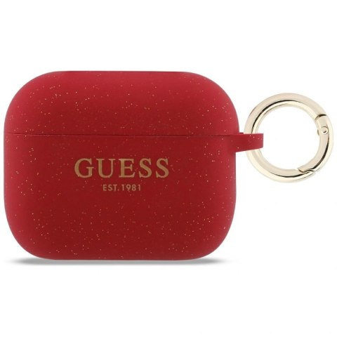 Etui Guess Silicone Glitter Ring na AirPods Pro 3 - czerwono-brokatowe