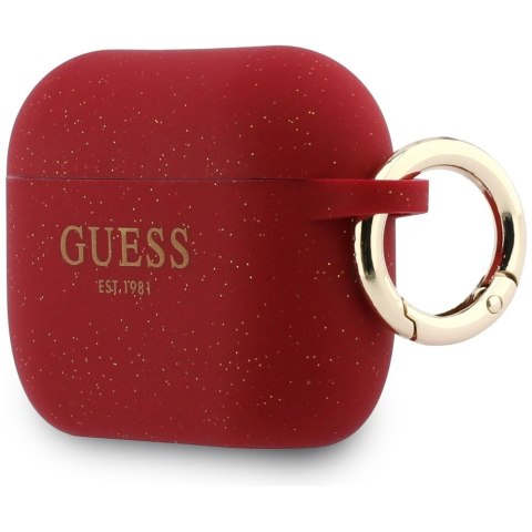 Etui Guess Silicone Glitter Ring na AirPods Pro 3 - czerwono-brokatowe