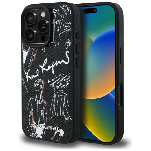 Etui Karl Lagerfeld Grained Pattern & Logo MagSafe na iPhone 16 Pro Max - czarne
