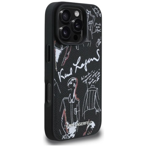 Etui Karl Lagerfeld Grained Pattern & Logo MagSafe na iPhone 16 Pro Max - czarne