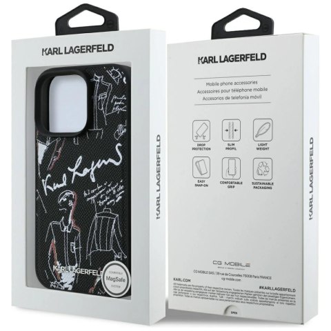 Etui Karl Lagerfeld Grained Pattern & Logo MagSafe na iPhone 16 Pro Max - czarne