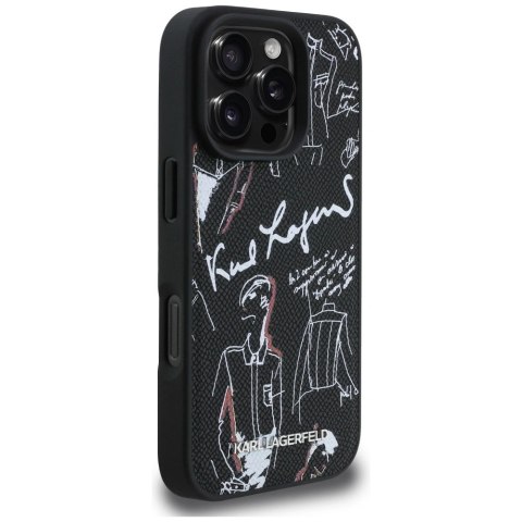 Etui Karl Lagerfeld Grained Pattern & Logo MagSafe na iPhone 16 Pro - czarne