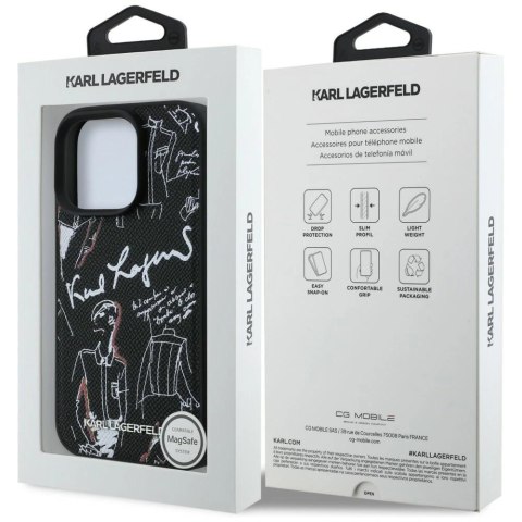 Etui Karl Lagerfeld Grained Pattern & Logo MagSafe na iPhone 16 Pro - czarne