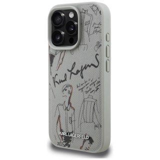 Etui Karl Lagerfeld Grained Pattern & Logo MagSafe na iPhone 16 Pro - szare