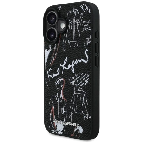 Etui Karl Lagerfeld Grained Pattern & Logo MagSafe na iPhone 16 - czarne