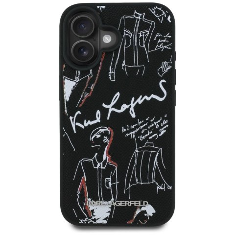 Etui Karl Lagerfeld Grained Pattern & Logo MagSafe na iPhone 16 - czarne