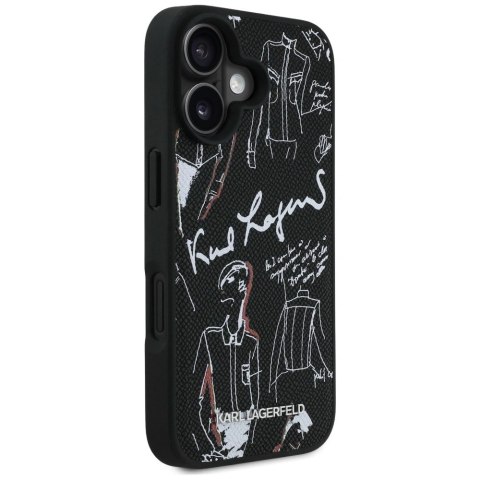 Etui Karl Lagerfeld Grained Pattern & Logo MagSafe na iPhone 16 - czarne