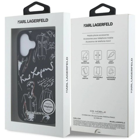Etui Karl Lagerfeld Grained Pattern & Logo MagSafe na iPhone 16 - czarne
