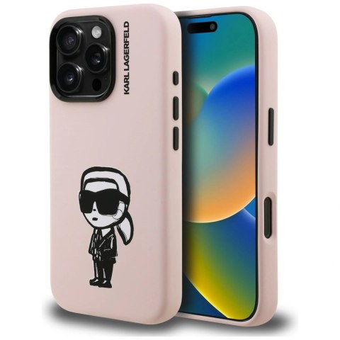 Etui Karl Lagerfeld Silicone Karl Sketch MagSafe na iPhone 16 Pro - różowe