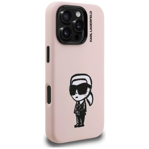 Etui Karl Lagerfeld Silicone Karl Sketch MagSafe na iPhone 16 Pro - różowe