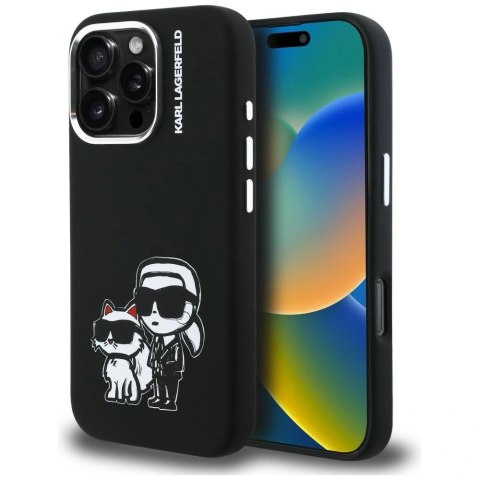 Etui Karl Lagerfeld Silicone Karl&Choupette Sketch MagSafe na iPhone 16 Pro Max - czarne