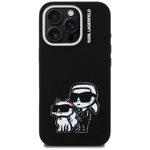 Etui Karl Lagerfeld Silicone Karl&Choupette Sketch MagSafe na iPhone 16 Pro Max - czarne