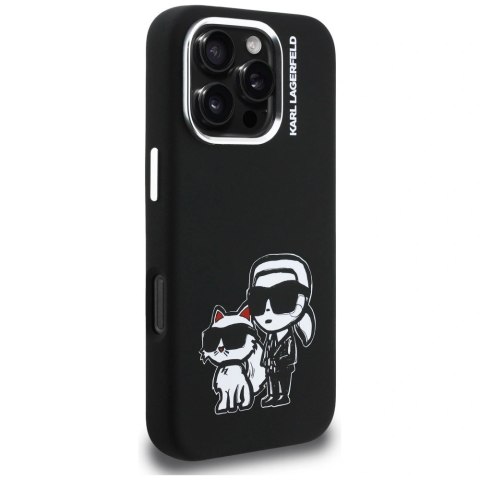 Etui Karl Lagerfeld Silicone Karl&Choupette Sketch MagSafe na iPhone 16 Pro - czarne