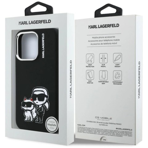 Etui Karl Lagerfeld Silicone Karl&Choupette Sketch MagSafe na iPhone 16 Pro - czarne