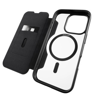 Etui skórzane Puro Book Mag MagSafe z klapką i schowkiem na karty do iPhone 16 Pro Max - czarne
