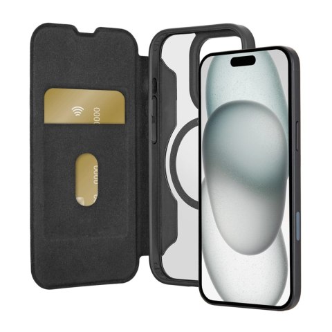 Etui skórzane Puro Book Mag MagSafe z klapką i schowkiem na karty do iPhone 16 Pro - czarne