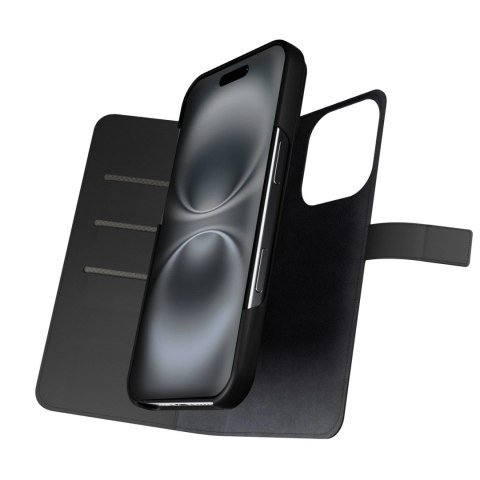 Etui z ekoskóry Puro Wallet Detachable MagSafe 2w1 z klapką i portfelem do iPhone 16 Pro - czarne