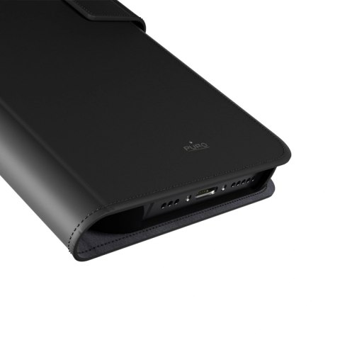 Etui z ekoskóry Puro Wallet Detachable MagSafe 2w1 z klapką i portfelem do iPhone 16 Pro - czarne