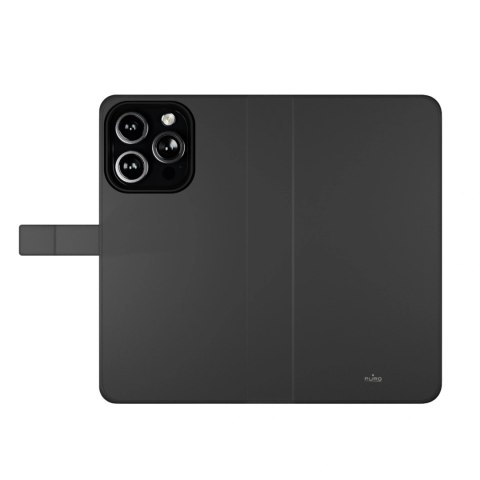 Etui z ekoskóry Puro Wallet Detachable MagSafe 2w1 z klapką i portfelem do iPhone 16 Pro - czarne