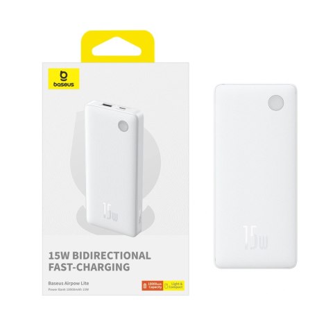 Powerbank Baseus Airpow Lite 10000mAh 15W z kablem Baseus Simple USB-A - USB-C 30cm - biały